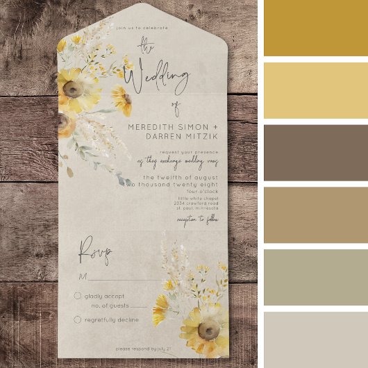 Rustikales Gelb & Brot Sommersonnenblume Kein Aben All In One Einladung