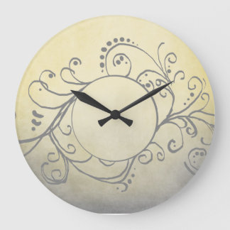 Rustikales Gelb und Bohemisches Grau Geblüht Große Wanduhr