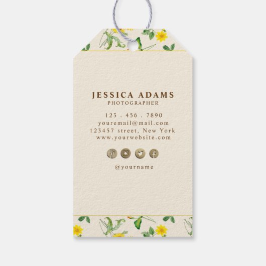 Rustikales Gelbblütenblatt Geschenkanhänger (Rückseite)