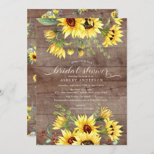 Rustikales Gelbblütenblütenblume Brautparty Einladung (Vorne/Hinten)