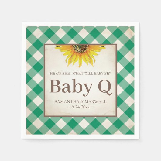 Rustikales Gelbblütengeschlecht zeigt Baby Q Serviette (Vorderseite)