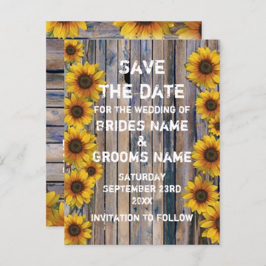 Rustikales Gelbblütenland Save the Date Ankündigungspostkarte (Vorne/Hinten)