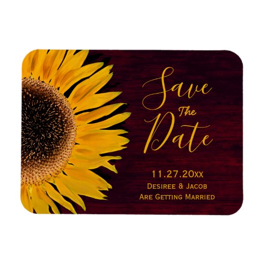 Rustikales Gelbburgunder Sonnenblume Save the Date Magnet (Horizontal)