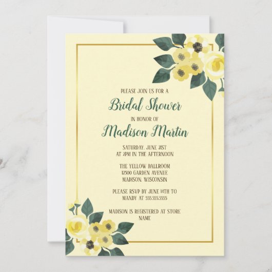 Rustikales Gelbes Brautparty Einladung (Vorderseite)