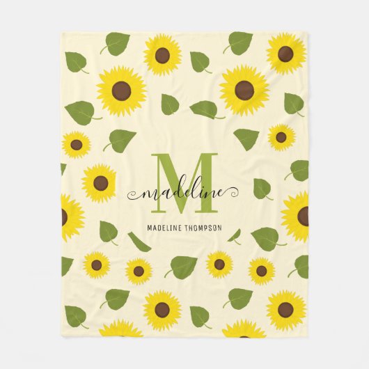 Rustikales, gelbes, grünes Leaf-Script Monogramm Fleecedecke (Vorderseite)