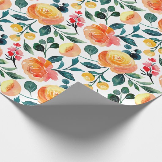 Rustikales gelbes Orangenfarben-Blume-Muster Geschenkpapier (Ecke)