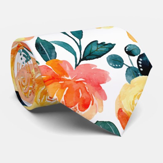 Rustikales gelbes Orangenfarben-Blume-Muster Krawatte (Gerollt)