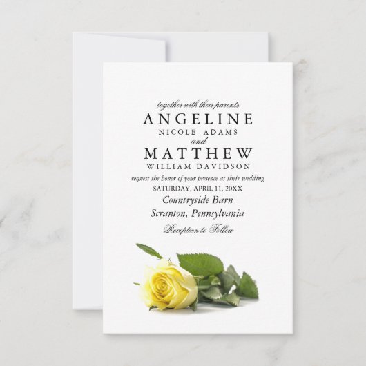 Rustikales, gelbes Rosenstück mit Flora Einladung (Vorderseite)