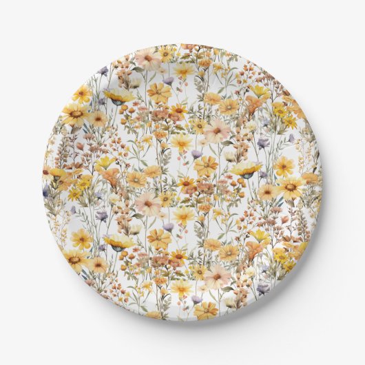 Rustikales Gelbes Wildblume Party Pappteller (Vorderseite)