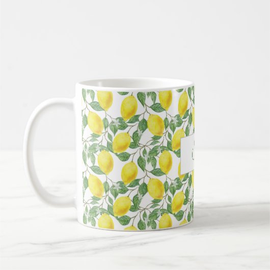 Rustikales gelbes Zitronenaquarellmuster Kaffeetasse (Links)