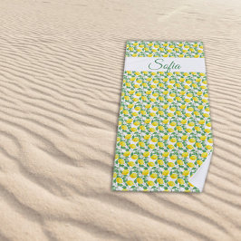 Rustikales gelbes Zitronenaquarellmuster Strandtuch