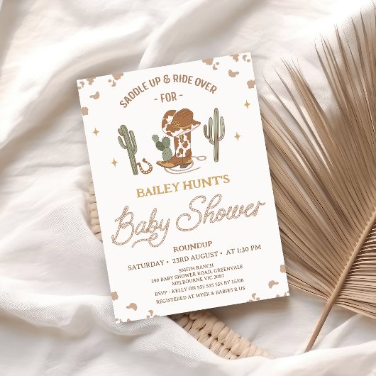 Rustikales Gelbgeschlecht neutraler Western Babydu Einladung