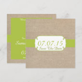 Rustikales Gelbgrün und Beige Burlap Save the Date (Vorne/Hinten)