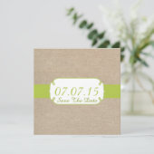 Rustikales Gelbgrün und Beige Burlap Save the Date (Stehend Vorderseite)