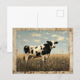 Rustikales Gemälde einer Kuh auf einer sonnigen Wi Postkarte