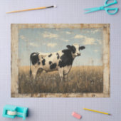 Rustikales Gemälde einer Kuh auf einer sonnigen Wi Seidenpapier (Basteln)