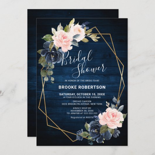 Rustikales geometrisches Brautparty aus Holz Einladung (Vorne/Hinten)