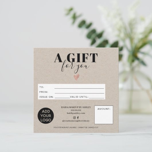 Rustikales Geschenkzertifikat (Stehend Vorderseite)