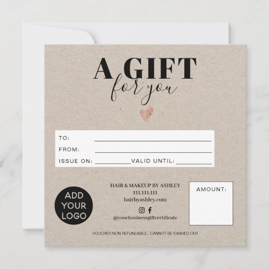 Rustikales Geschenkzertifikat (Vorderseite)
