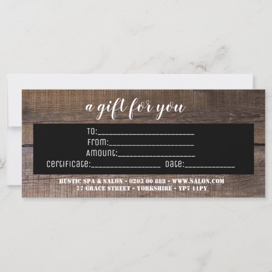 Rustikales Geschenkzertifikat (Vorderseite)
