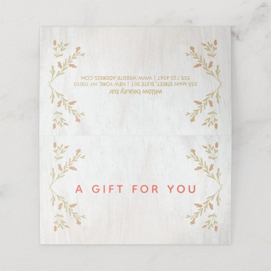 Rustikales Geschenkzertifikat Platzkarte (Außenseite Aufgefaltet)