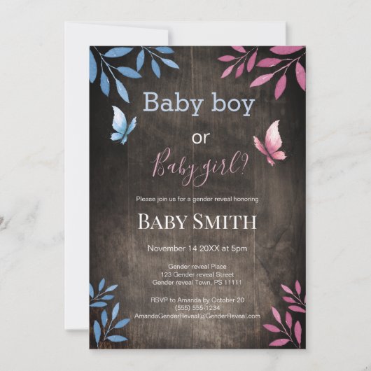 Rustikales Geschlecht zeigt Aquarellblumen Einladung (Vorderseite)