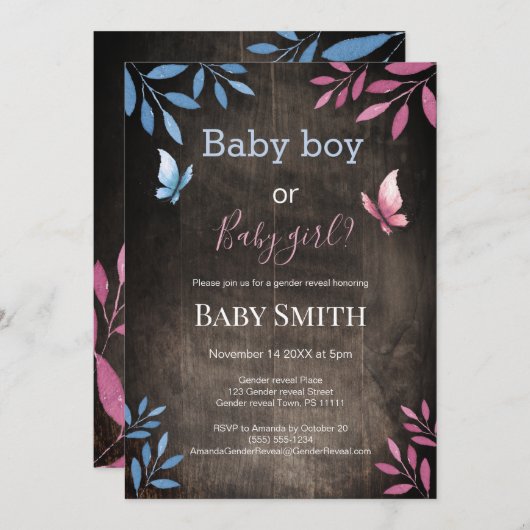 Rustikales Geschlecht zeigt Aquarellblumen Einladung (Vorne/Hinten)