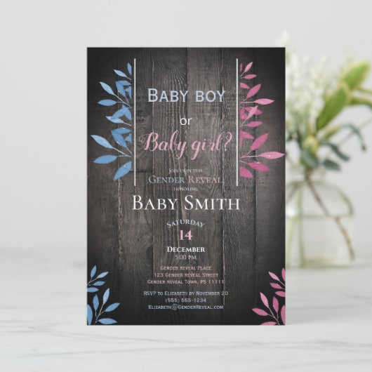 Rustikales Geschlecht zeigt Aquarellblumen Einladung (Stehend Vorderseite)