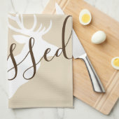 Rustikales gesegnetes Skript Weißes Hirsch Silhoue Geschirrtuch (Viertel Falte)