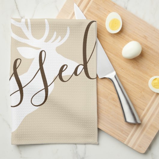 Rustikales gesegnetes Skript Weißes Hirsch Silhoue Geschirrtuch (Viertel Falte)