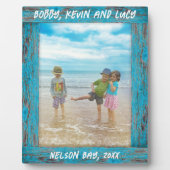 Rustikales, gestörtes Blue Beach Wood Text Foto Fotoplatte (Vorderseite)