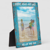 Rustikales, gestörtes Blue Beach Wood Text Foto Fotoplatte (Seite)