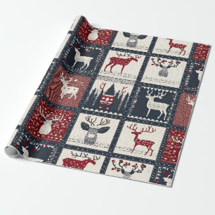 Rustikales gestricktes Patchwork-Muster Nordisch Geschenkpapier