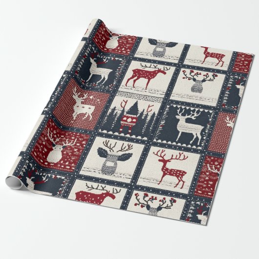 Rustikales gestricktes Patchwork-Muster | Nordisch Geschenkpapier (Ungerollt)