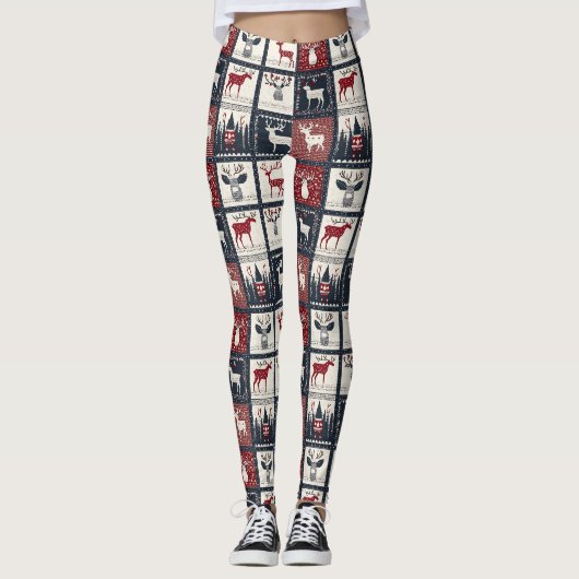 Rustikales gestricktes Patchwork-Muster | Nordisch Leggings (Vorderseite)