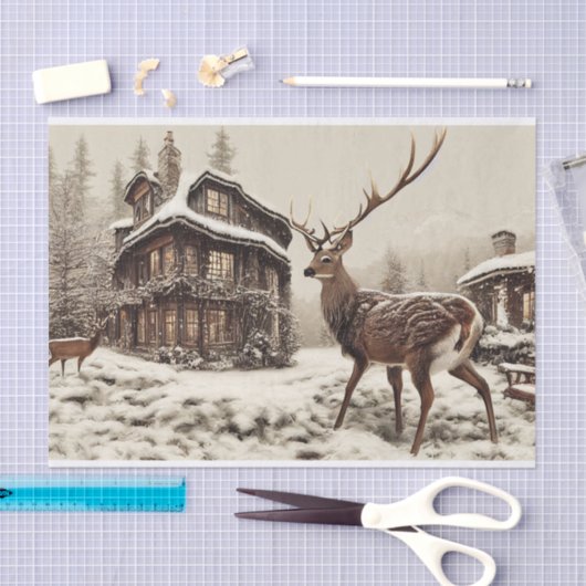 Rustikales Gestüt im Winter Seidenpapier (Handwerk)