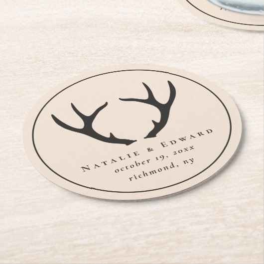 Rustikales Geweih Save the Date Runder Pappuntersetzer (Angewinkelt)