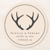 Rustikales Geweih Save the Date Runder Pappuntersetzer (Vorderseite)