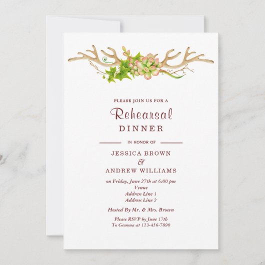 Rustikales Geweih-u. Wildblumen-Proben-Abendessen Einladung (Vorderseite)