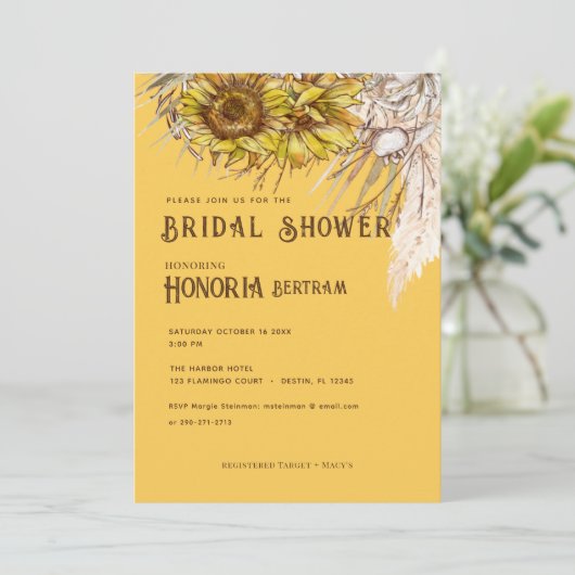 Rustikales GewürzSenf Sonnenblumen Brautparty (Stehend Vorderseite)