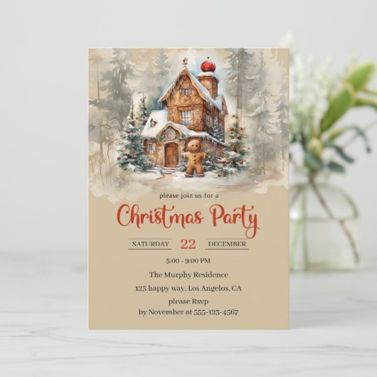Rustikales Gingerbrot Weihnachtsfest im Party Einladung (Stehend Vorderseite)