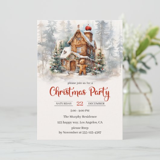 Rustikales Gingerbrot Weihnachtsfest im Party Einladung (Stehend Vorderseite)