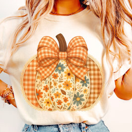 Rustikales Gingham Autumn Pumpkin T-Shirt