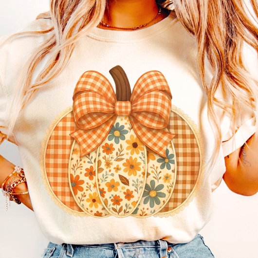 Rustikales Gingham Autumn Pumpkin T-Shirt