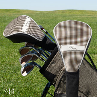 Rustikales Gingham-Muster in Braun mit Namen Golf Headcover
