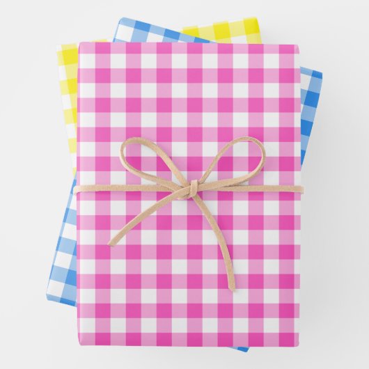 Rustikales Gingham Rosa Gelbes Muster Geschenkpapier Set (Beispiel)
