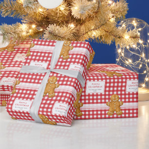 Rustikales Gingham Rot Weiß Frohe Weihnachten Geschenkpapier