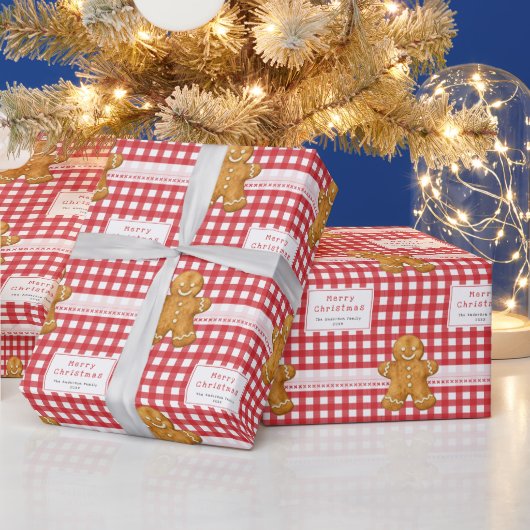 Rustikales Gingham Rot Weiß Frohe Weihnachten Geschenkpapier (Feiertage)