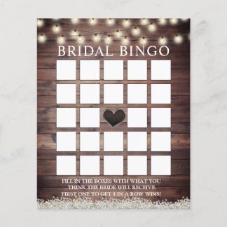 Rustikales Gipskraut Barn Wood Bridal Bingo Karten