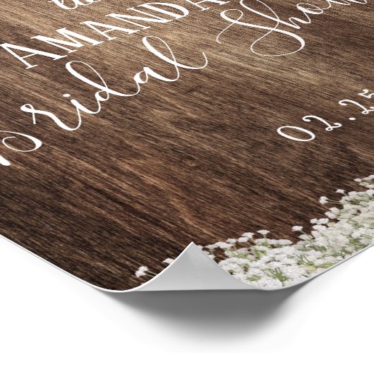 Rustikales Gipskraut Blumenkohl Brautparty Willkom Poster (Ecke)